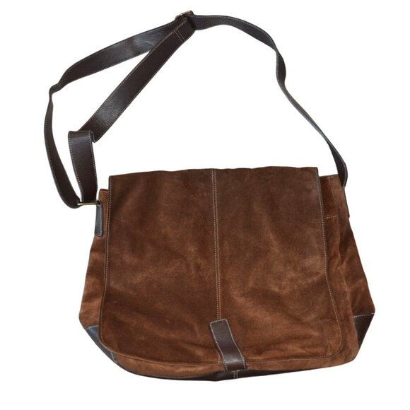 Vintage Wilson's Leather Mens Brown Suede Messenger Bag Lap Top Rustic Satchel - Picture 1 of 12